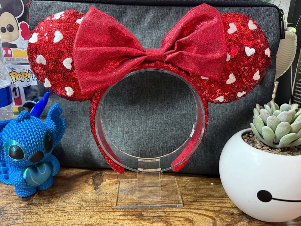 EUC Tokyo Disney Resort Red Sequin White Hearts Ears Headband